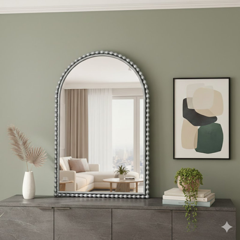 Iron Art Arch Vintage Vanity Mirror, 35.43" H x 23.62" W, Silver