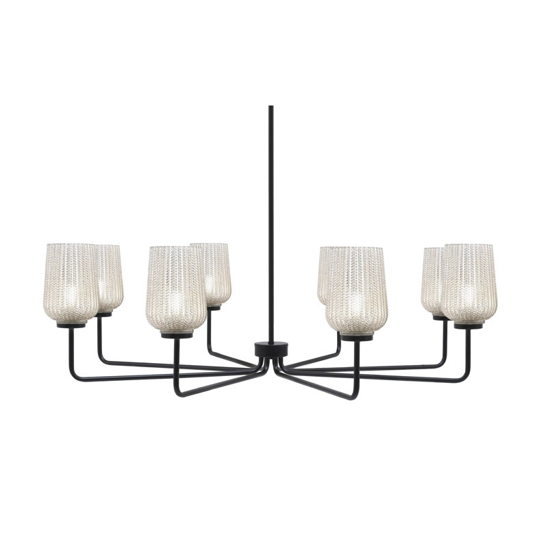 Lustre 8 lumières Amarmula, finition noir mat, verre texturé argenté 5 po, Argenté/Transparent, Noir