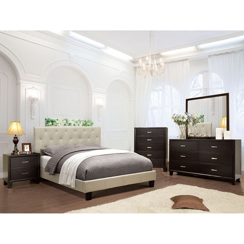 Lit plateforme tapissier Glenboro, Simple, Ivoire