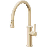Davoli Pull-Down Kitchen Faucet with Button Sprayer - Low Arc Spout