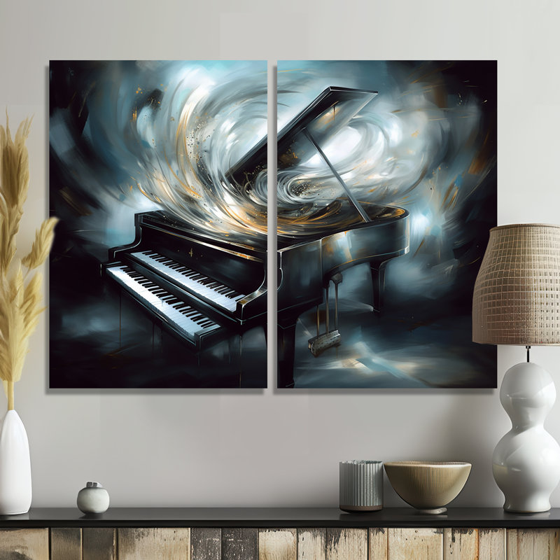 Piano abstrait I - musique surdimensionnée, art mural 2 panneaux, Toile tendue, Ne s’applique pas, H 36 po x l 48 po