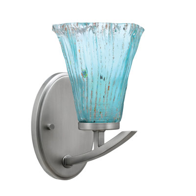 Kurve Downlight Wall Sconce With 5.5" Fluted Teal Crystal Glass