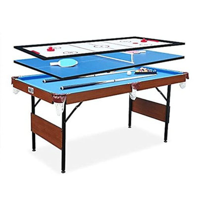 Rack Crux 55 in Folding Billiard/Pool Table (Blue 3-in-1 Multi Game)
