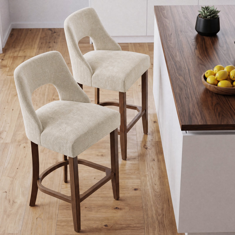 Tabourets de bar à hauteur de comptoir Arlette de 26 po avec pieds en bois pour îlot de cuisine, Beige