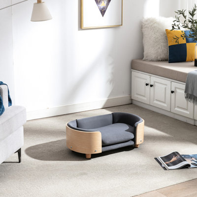 Scandinavian Style, Elevated Cat And Dog Bed, Small Pets, Bent Wood Back, Dark Grey, Velvet Cushion, Breathable, - Scratch, 1 Minute Setup Pet Modern