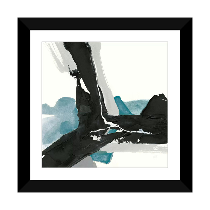 «Black and Teal III», impression sur toile, H 16 po x l 16 po x P 1 po, Papier d'art encadré noir, Blanc