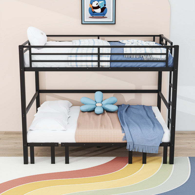 Metal Bunk Bed With Guardrails, Queen Over Queen