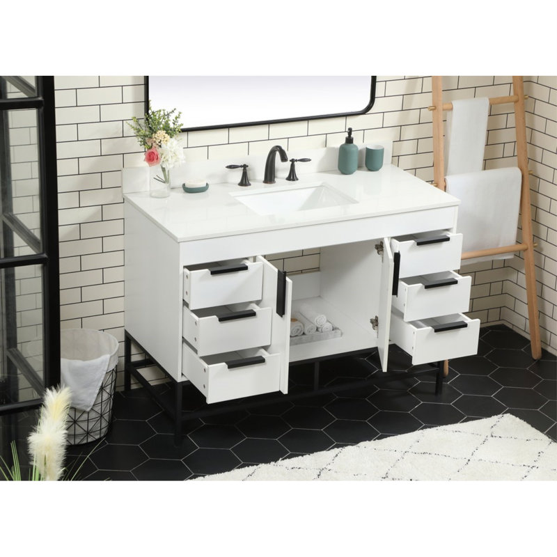 Eugene 48'' Single Bathroom Vanity with Engineered Marble Top, White