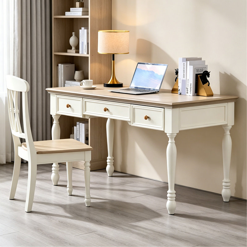 Simple White Rectangular Solid Wood Writing Desk