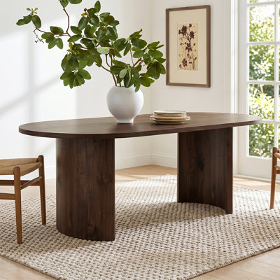79" Oval Dining Table, Modern Pedestal Dining Table With Reversible Base For Kitchen & Dining Room