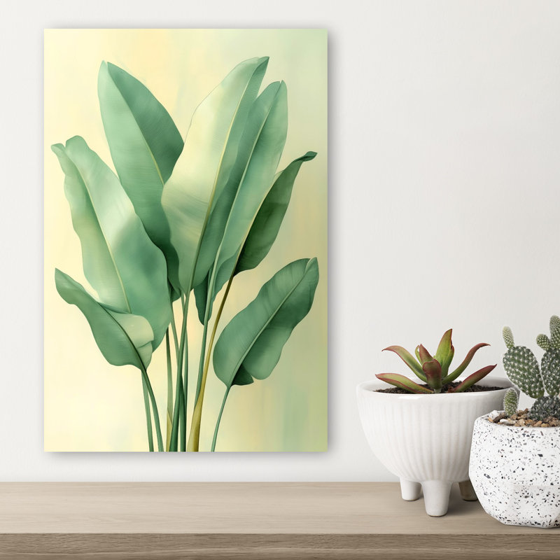 «Soft Green Foliage Elegant Minimalist Organic Nature Plant», art mural, 18" H x 12" W