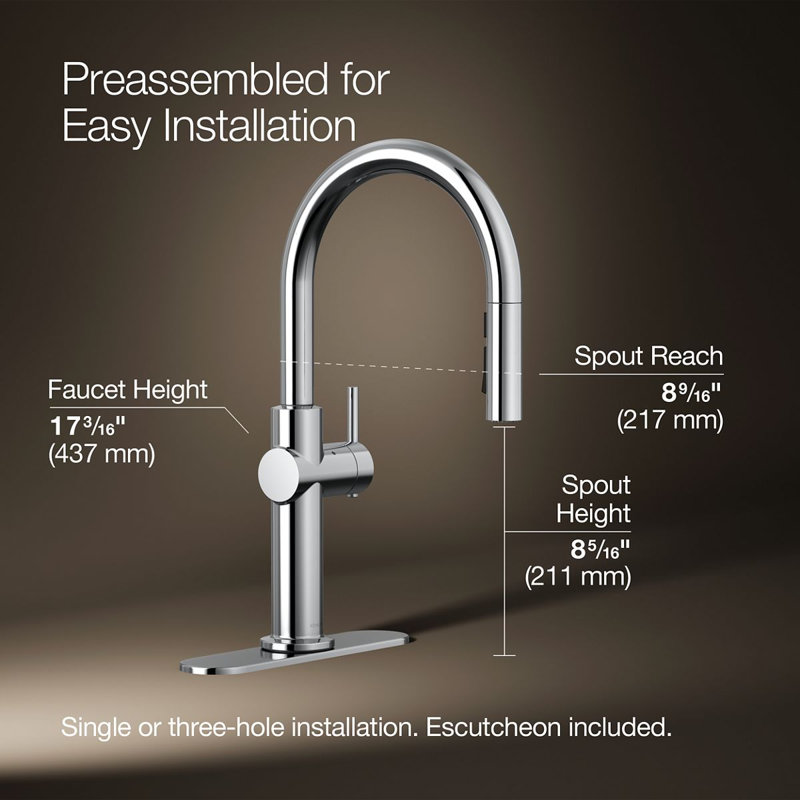 Crue Touchless Pull-Down Kitchen Sink Faucet with Three-Function Sprayhead, Polished Chrome