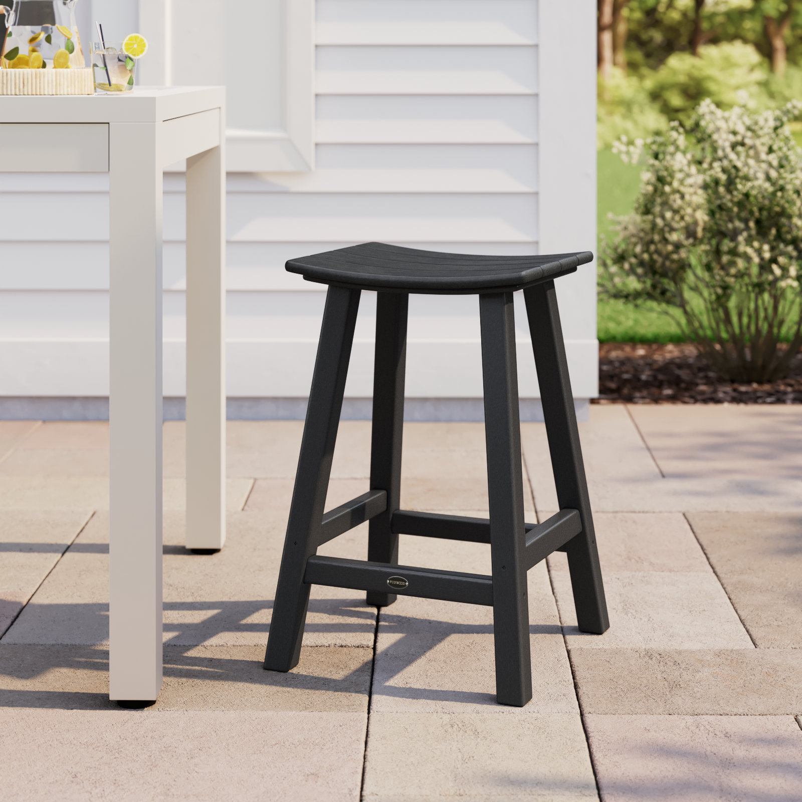 POLYWOOD Traditional Garden Patio Bar Stool, Black, 24.75" H