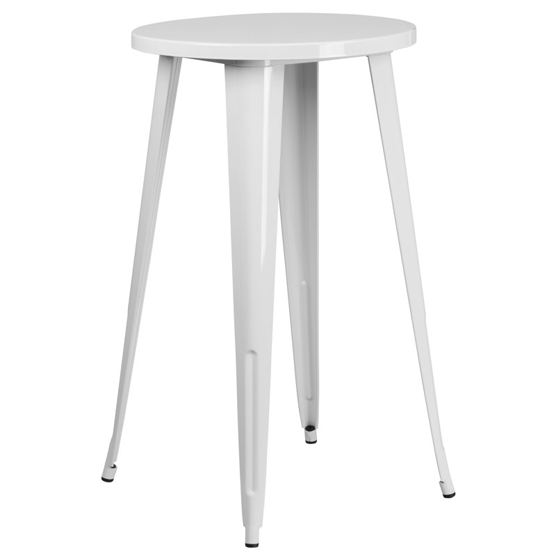Williamston Round Metal Indoor-Outdoor Bar Table Set with 4 Cafe Stools, White, 41" H x 24" W x 24" L