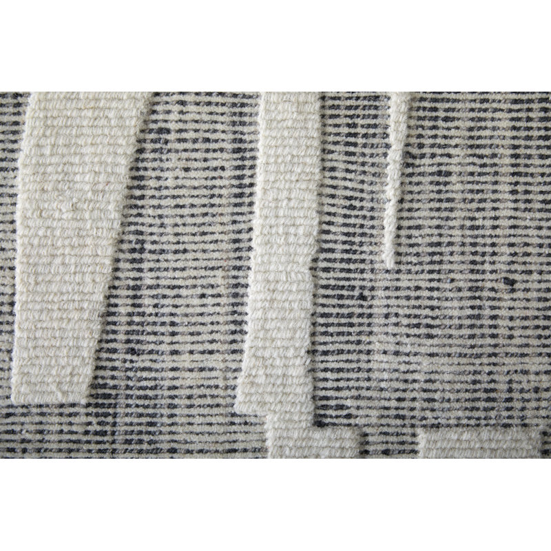 Peconic Hand Woven Wool Abstract Area Rug in Ivory/Dark Gray, Rectangle 10' x 14'