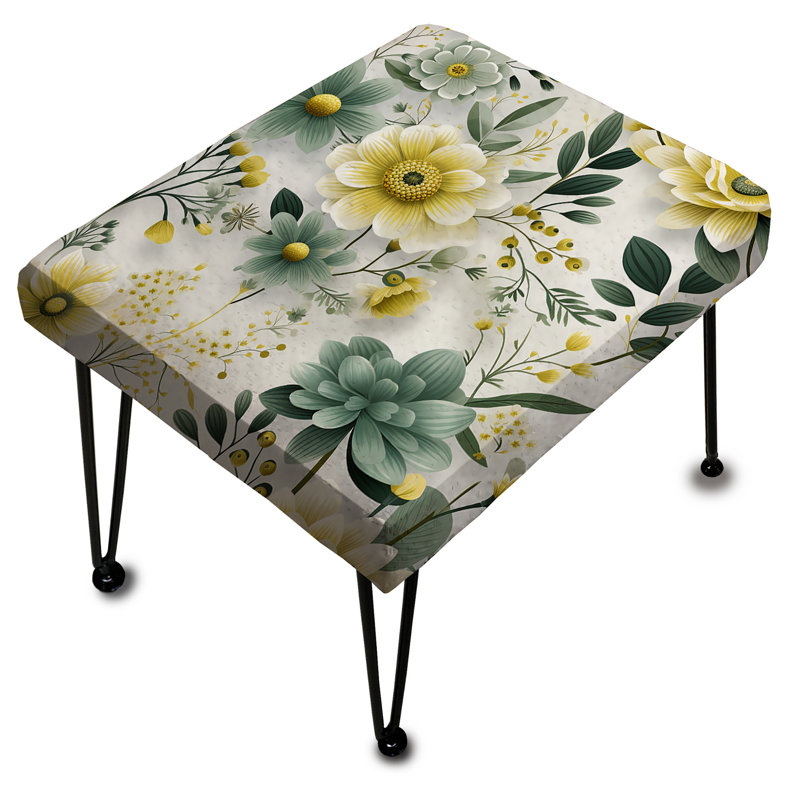 Green Boho Chic Floral Pattern - Floral Rectangle Ottoman