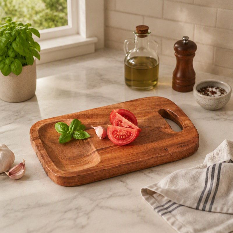 Planche à découper en bois d'acacia avec poignée intégrée, fabriquée à la main pour une utilisation polyvalente en cuisine, fini naturel, 19,7 x 1,9 x 30,5 cm