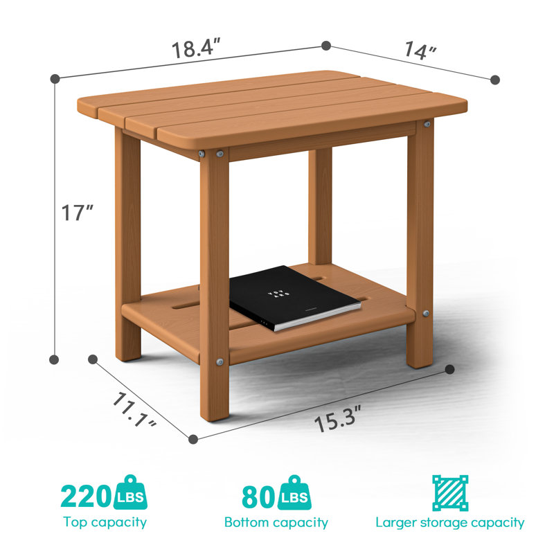HDPE Adirondack 2-Tier End Table – Weatherproof & Durable Outdoor Side Table for Patio, Poolside, and Lawn, Teak