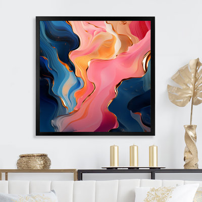 Rose et or abstrait, encre liquide I - art mural abstrait encre liquide