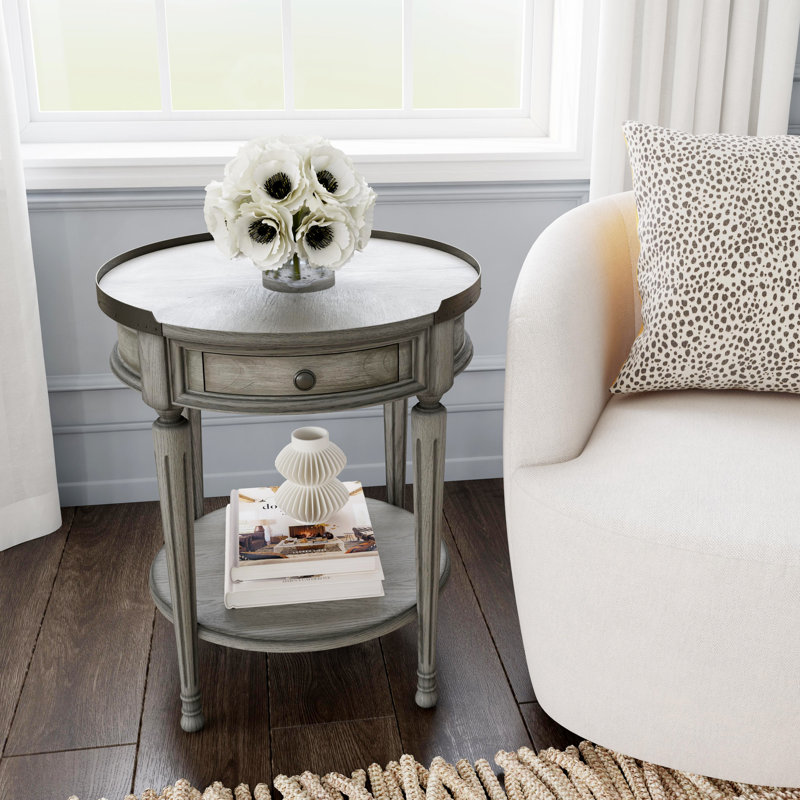 Table d'appoint ronde 1 tiroir en bois Aleix, gris 22 po Aleix, Gris