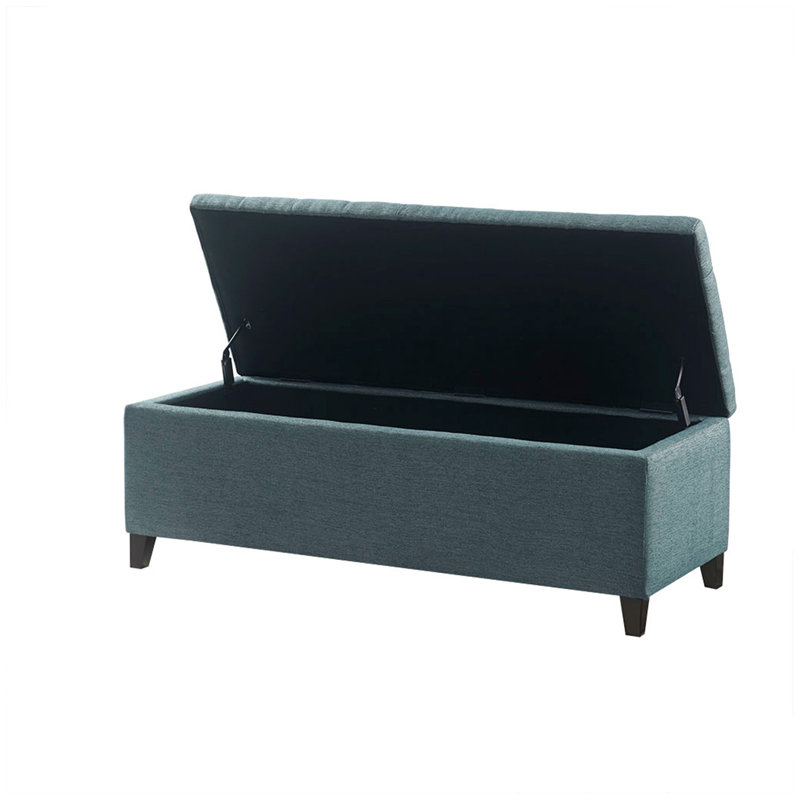 Banc de rangement Ã  assise capitonnÃ©e et fermeture en douceur, Bleu