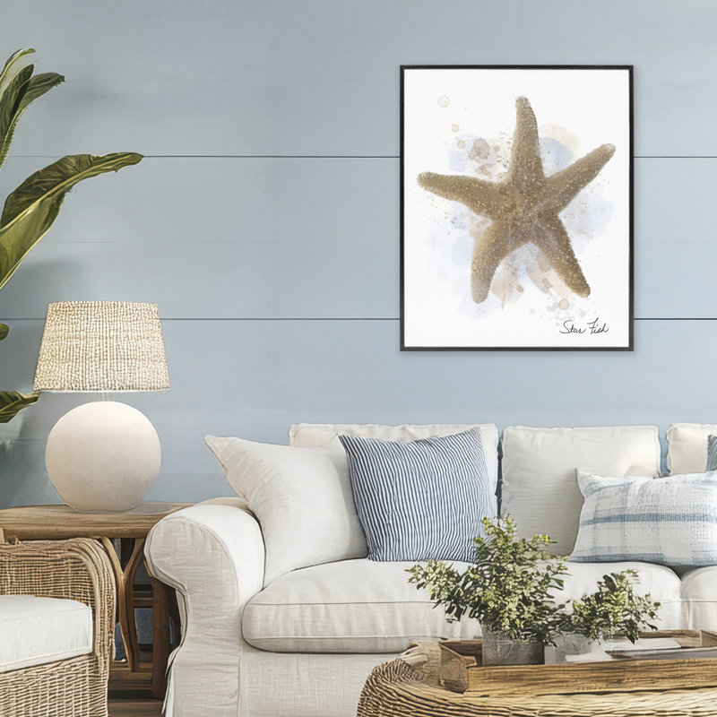 Giclée encadrée étoile de mer Honeybloom, design par Matthew Piotrowicz, H 30 po x l 24 po, Giclée encadrée noir minuit