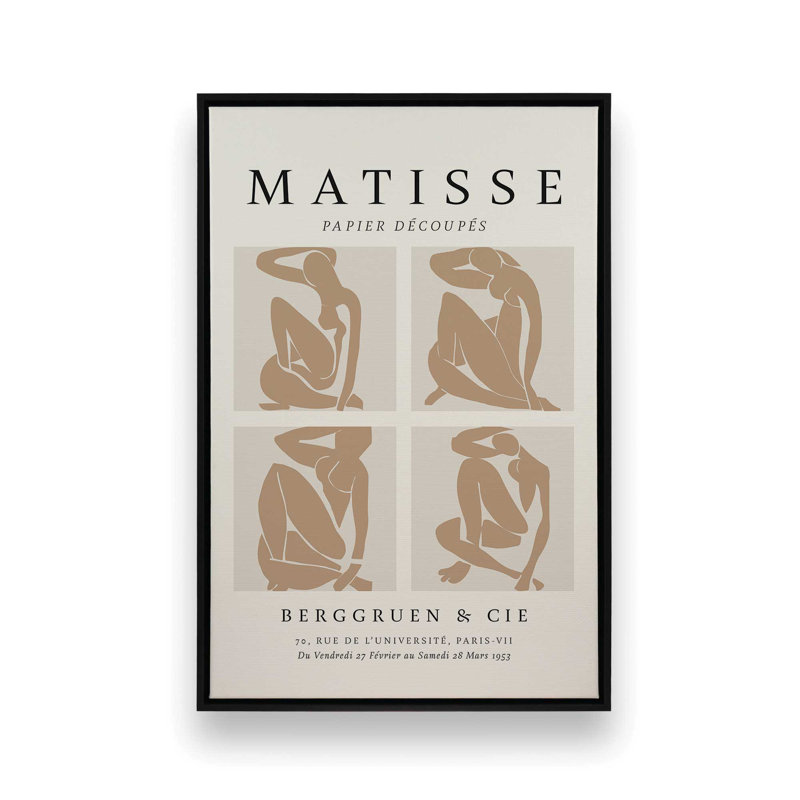 Nus Brun Matisse, affiche d'art, H 18,75 po x l 12,75 po x P 1,75 po, Cadre flottant noir satiné