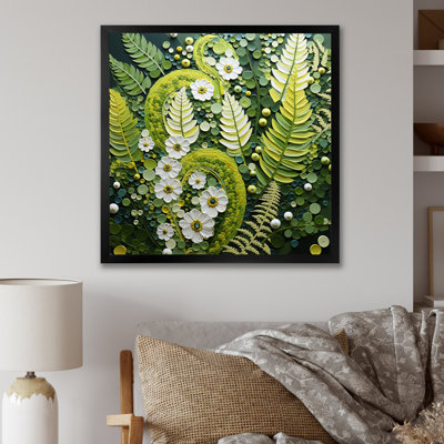 Light Green Ferns Plant Whimsical Spirals I - Ferns Wall Art