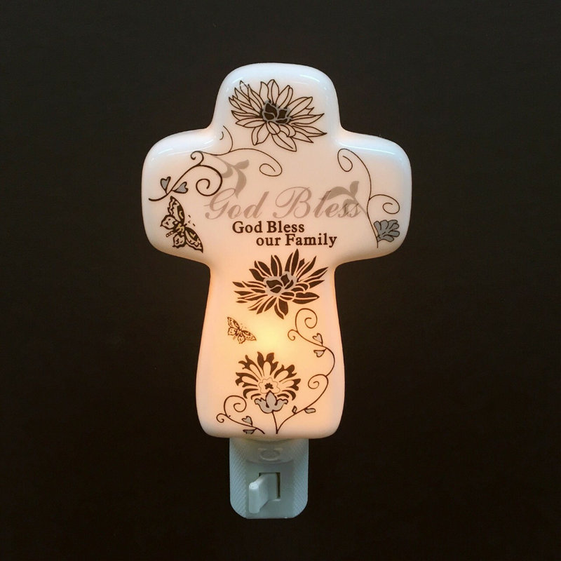 «God Bless Our Family» en forme de veilleuse en forme de croix
