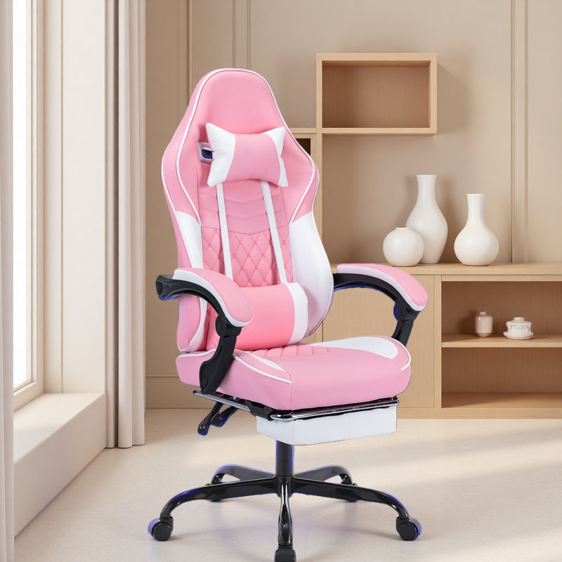 Fauteuils de jeu vidéo ergonomiques, chaises de jeu d'ordinateur avec support lombaire et repose-pieds de massage, appui-tête réglable pour ordinateur de style course pour adultes