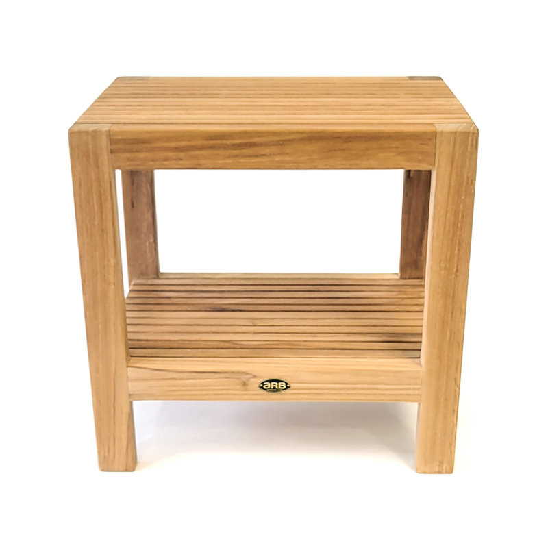 Fiji Teak Wood Shower Bench with Shelf, 18-inch