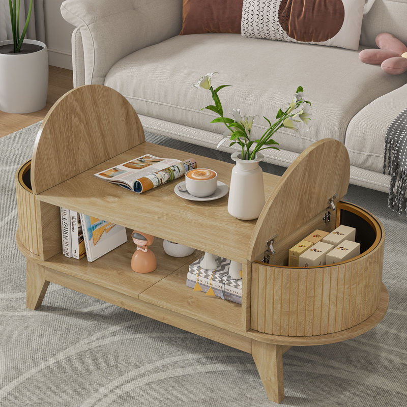 Mid-Century Modern Oval Wood Coffee Table with Storage