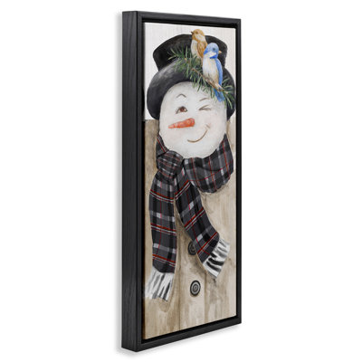 «Rustic Winter Snowman Wink Grain», art mural sur toile flottante par Lanie Loreth