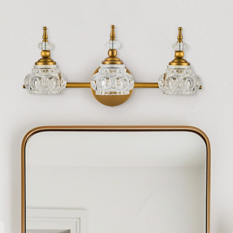 Jhanna 3 - Light Dimmable Antique Brass Vintage Style Crystal Glass Vanity Light