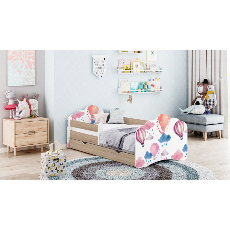 Ramsell European Toddler Bed Frame with Drawers, 56.5 x 70 x 140cm, Sonoma Oak