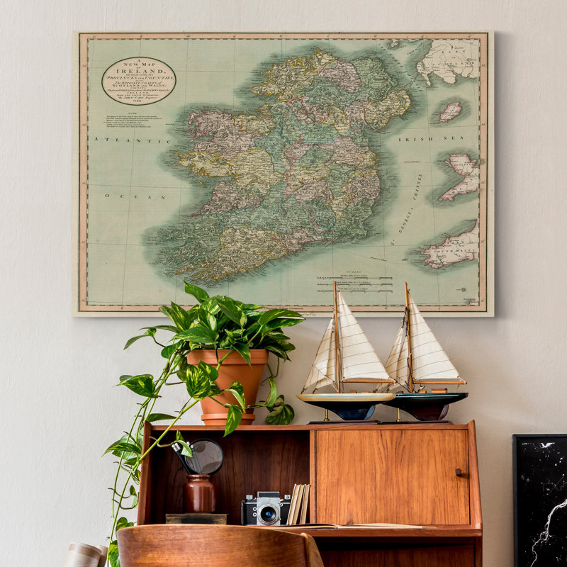 Carte rétro de l'Irlande, reproduction sur toile tendue, H 12 po x l 8 po x P 1 po