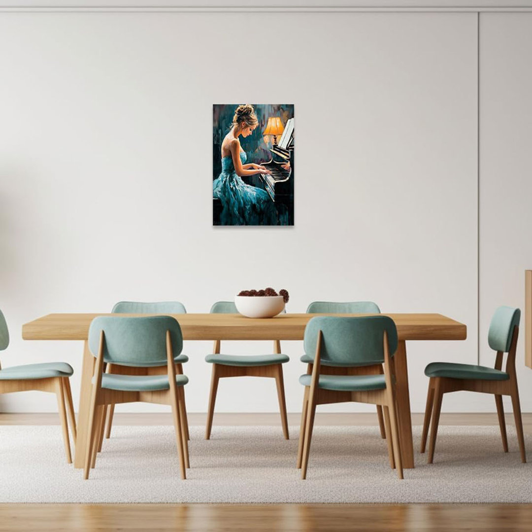 Black Girl Wall Art Female Playing Piano Pictures Black Woman Music Canvas Prints African American Paintings Music Club Decor Framed(Green,12L x 18W)