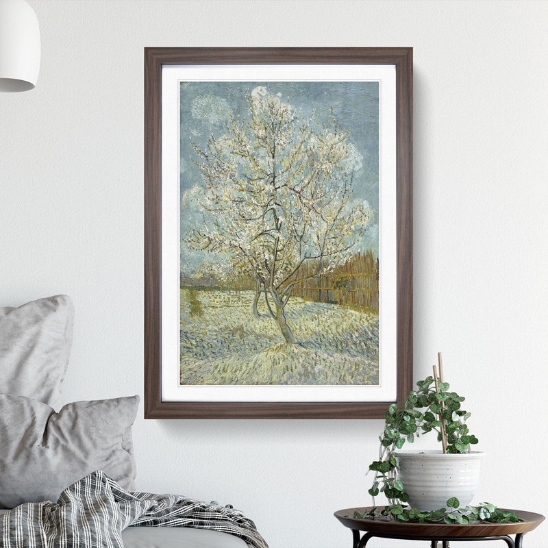 The Pink Peach Tree by Vincent Van Gogh - Picture Frame Painting on MDF, 48cm H x 36cm W x 2cm D, Walnut Framed