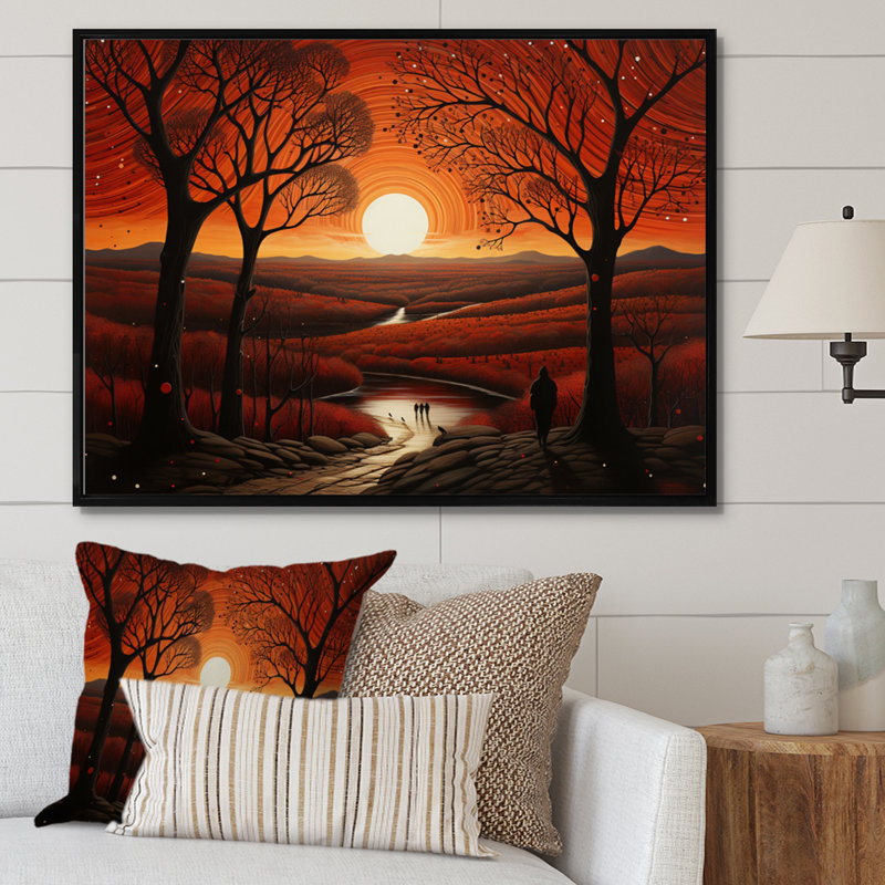 «Orange Black Native American Essence», reproduction sur toile encadrée, H 24 po x l 32 po x P 1 po, Cadre flottant noir