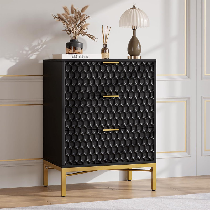 Commode 3 tiroirs, Noir, noir, noir, noir