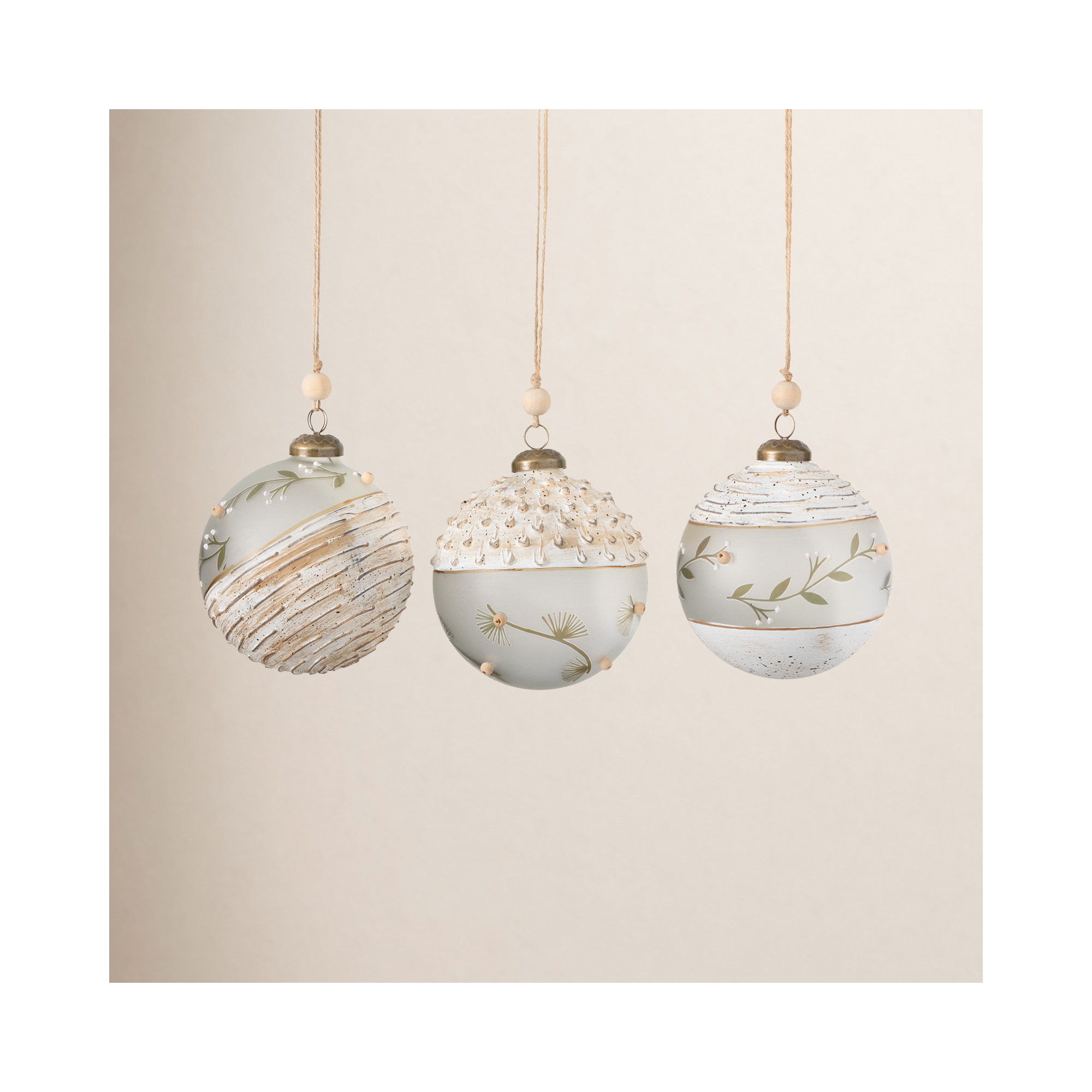 3 Piece Nature Inspired Ball Ornament Set