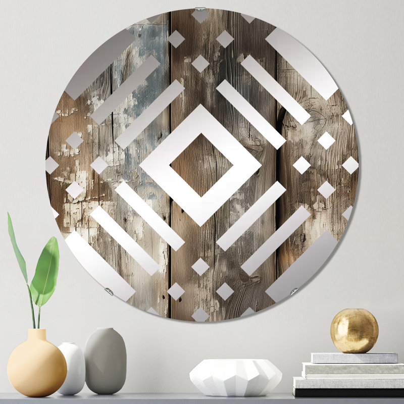 Planches rustiques en bois rustique - Miroir décoratif à losanges, 31,4 po x 31,4 po