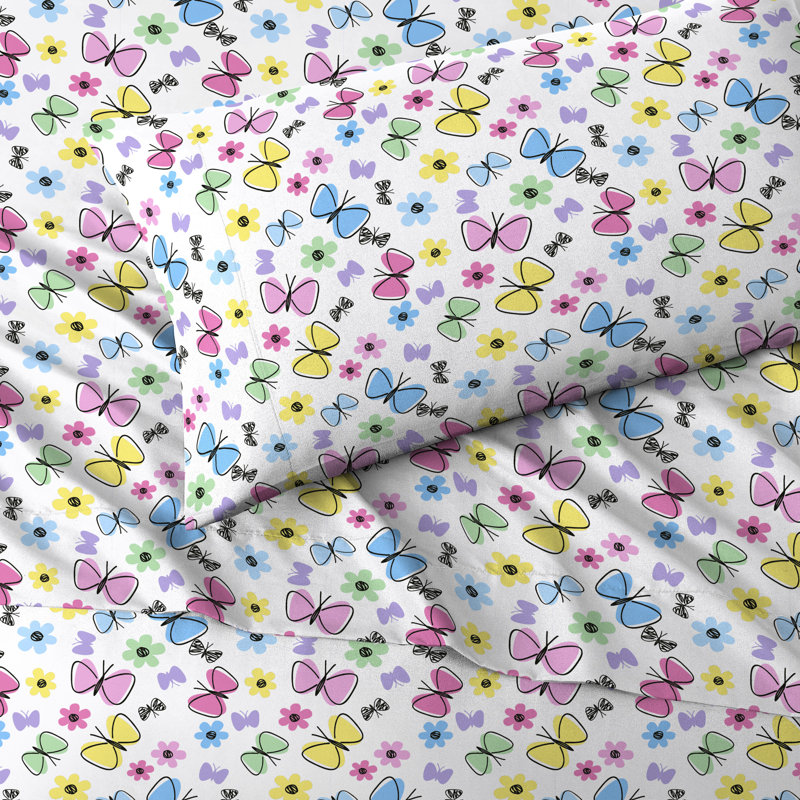 Sweet Butterfly Twin Pink Microfiber Kids Sheet Set