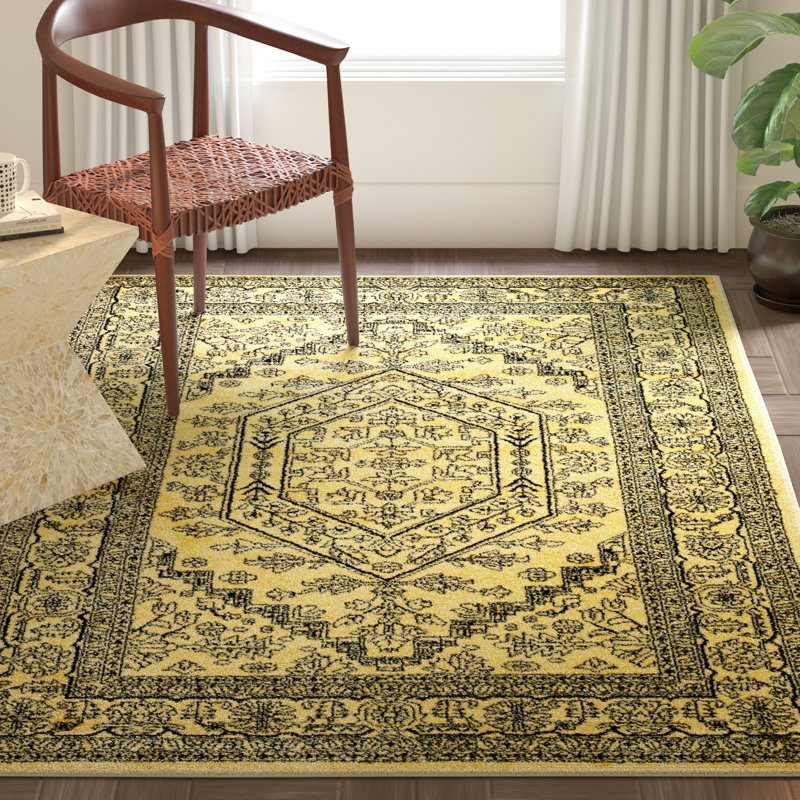 Nicarla Oriental Gold/Black Area Rug, Rectangle 5'1" x 7'6"