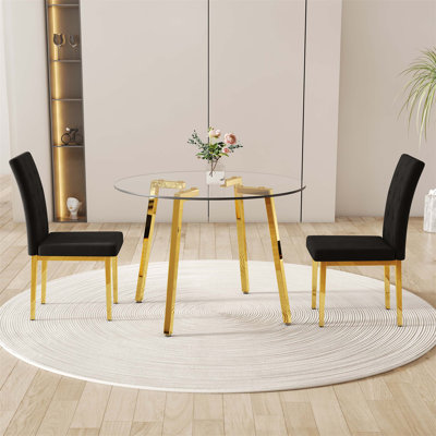 Modern Style Table and Chair Set with Clear Tempered Glass Table and Complementary Chairs, Ideal for Contemporary Living Spaces