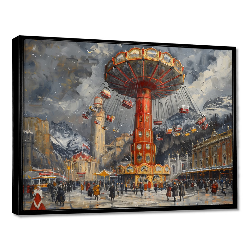 Troene - Amusement Parks Wall Art Living Room, H 30 po x l 40 po x P 1,5 po, Cadre flottant noir