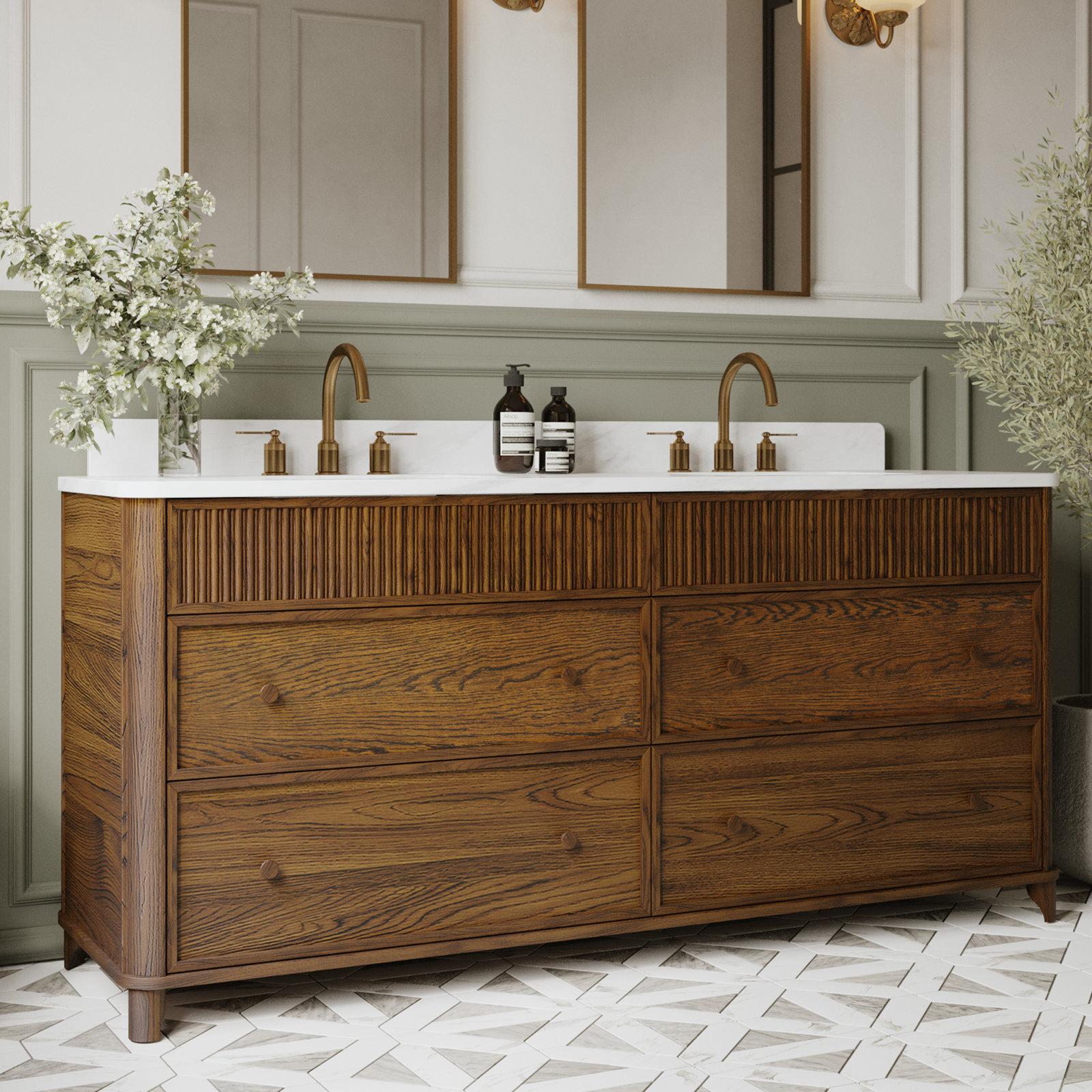 Kennedy Bathroom Vanity In Natural Enhanced Oak, 72", Enhanced Brown Oak