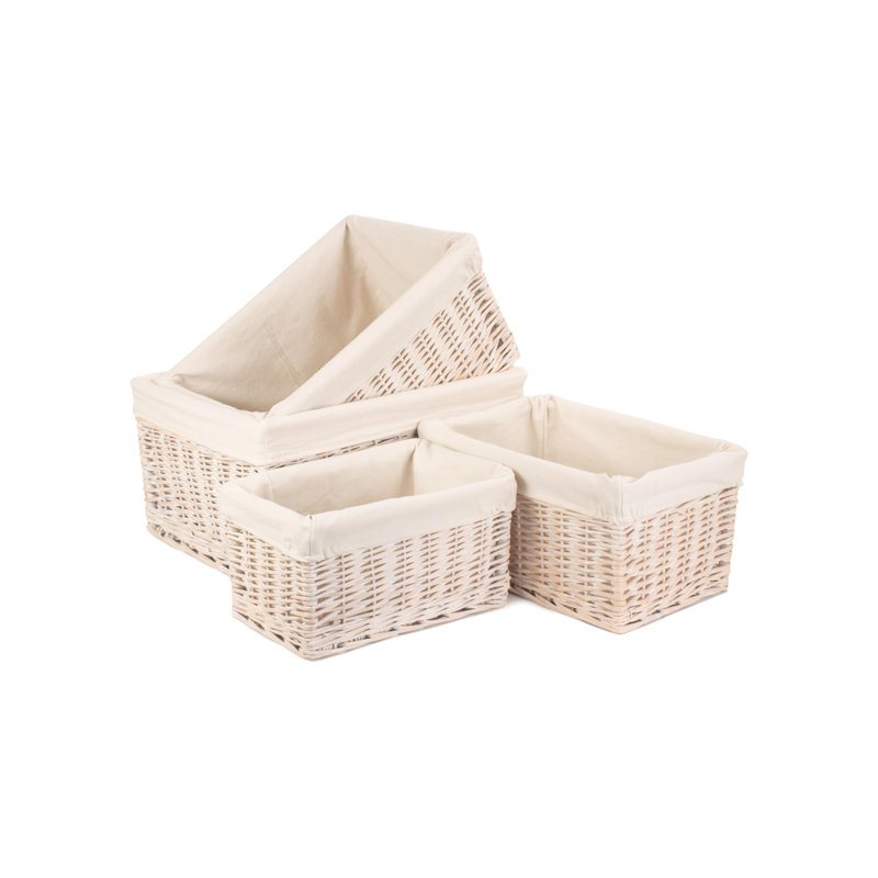 4 Piece Lined Wicker Willow Basket Set