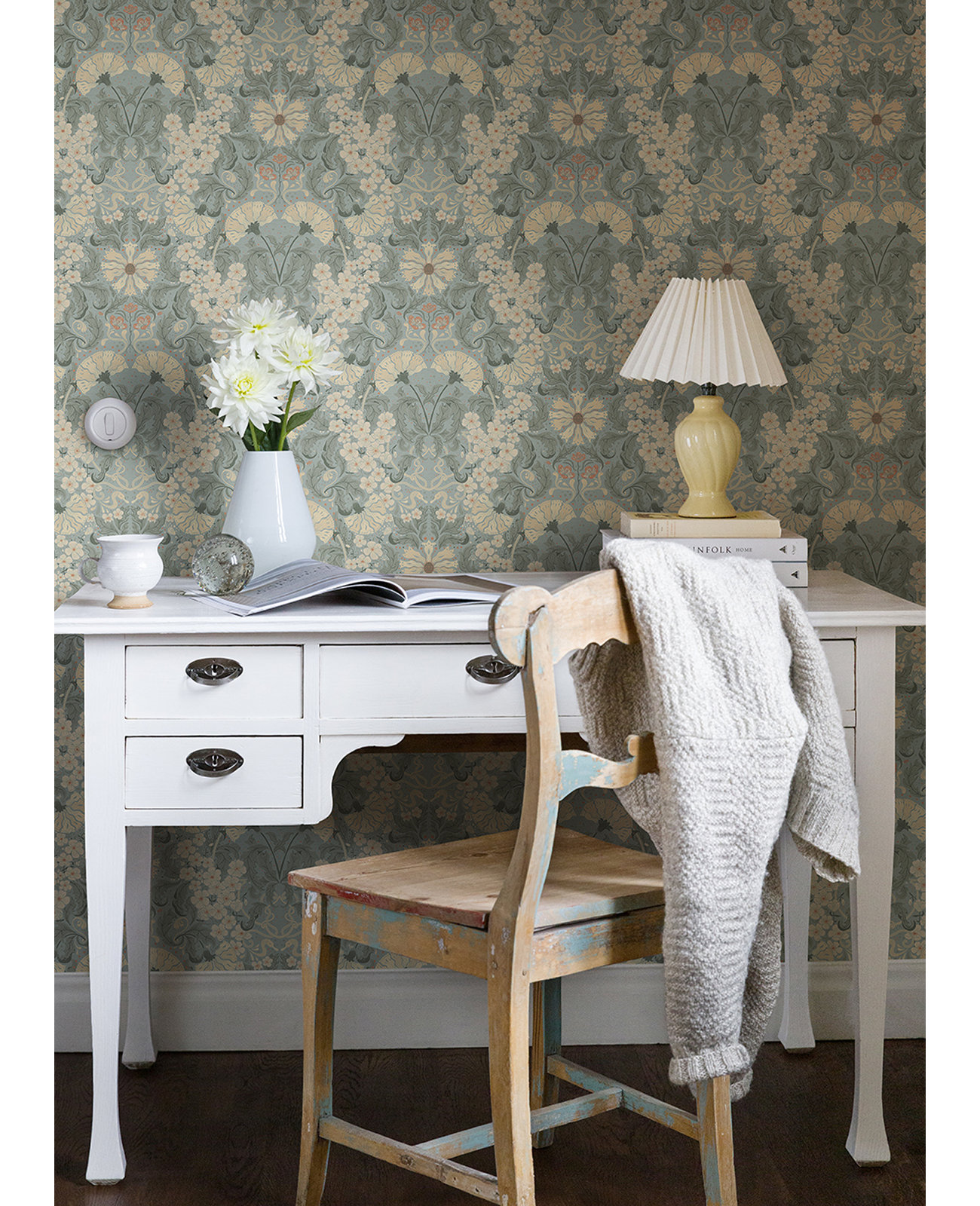 Francia Modern Floral Wallpaper, Light Blue/Beige