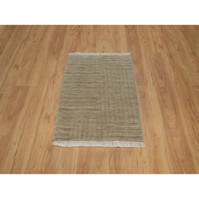 Tapis oriental beige, 2 pi x 2 pi 8 po, motif géométrique tissé à la main